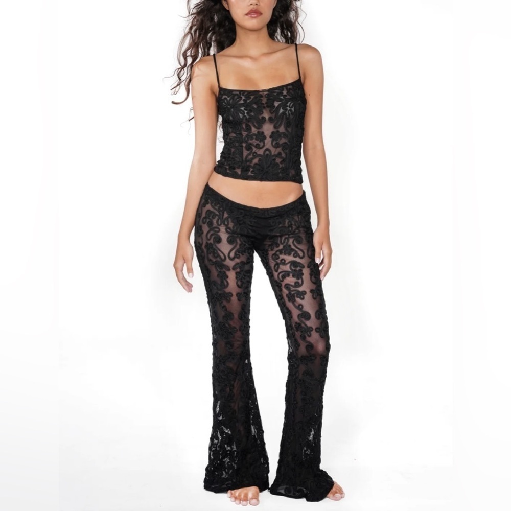 SHE IS I / Cubana Low Waisted Mesh Embroidered Flare Pants Size XS